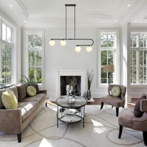 Kitchen Island Lighting 4 Lights, Black Dining Room Light Fixture Over Table, Mid Century Modern Chandelier Globe Glass Linear Chandelier Pendant Lighting for Dining Table, Height Adjustable - Image 6