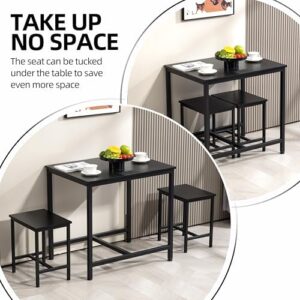 Finnhomy 3-Piece Dining Table Set, Small Kitchen Table with 2 Chairs, LED Light and USB Type-C Power Outlet, Space-Saving Design for Dining Room, Living Room, Apartment, Rustic Black - Image 7