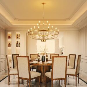 39.4" Modern Gold Chandelier Vintage 18-Lights Mid Century Modern Candle Style Chandelier Light Fixture Large Rustic Golden Chandelier for Dining Room, Kitchen Island, Living Room, E12 - Image 6