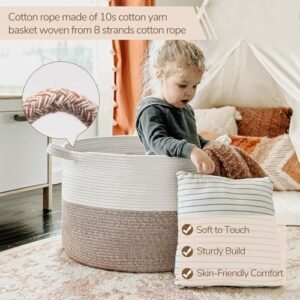 INDRESSME XXXLarge Cotton Rope Basket 21.7" x 21.7" x 13.8" Woven Baby Laundry Blanket Basket Toy Baskets with Handle Storage Comforter Cushions Thread Laundry Hamper - Image 3