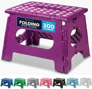 Handy Laundry Folding Lightweight Step Stool is Sturdy Enough to Support Adults and Safe Enough for Kids. Opens Easy with One Flip. Great for Kitchen, Bathroom or Bedroom. (Purple)