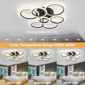 Modern LED Ceiling Light, Kitchen Lighting Fixtures 7 Rings black LED Flush Mount Ceiling Light APP and Remote Control Dimmable With Memory 3000K-6500K 34" 60W for Living Room, Dining Room, Office - Image 2
