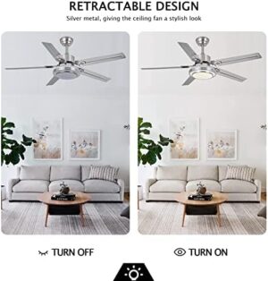 Ceiling Fan with Lights Remote Control, Modern Minimalist,6 Speeds 3 Color Dimmable Light, Brushed Nickel 52 Inch Stainless Steel 5 Blades for Kitchen Garage Dining Room(Silver) - Image 8