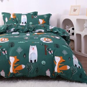 JSD Green Forest Animal Kids Duvet Cover Set Full Size, 3 Piece Soft Printed Microfiber Comforter Cover with Pillow Sham Zipper Closure, Comforter Not Included - Image 5