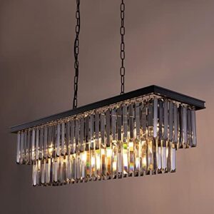 Wellmet Black Crystal Chandelier, 9-Light Modern Farmhouse Chandeliers Dining Room Lighting Fixture, Adjustable Retangle Hanging Ceiling Light for Living Room,Pool Table Light, Kitchen Island - Image 4