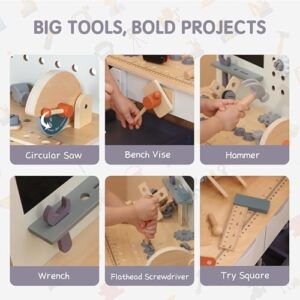 Wooden Kids Tool Bench with Electric Drill, Toddler Tool Bench with Storage Drawers and Platform, Toy Workbench Workshop with Play Tools Set for Boys and Girls, Perfect for Ages 3+ - Image 3