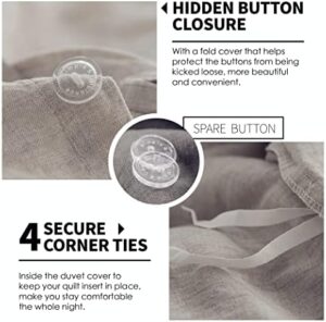 Simple&Opulence 100% Linen Duvet Cover Set 3pcs Basic Style Natural French Washed Flax Solid Color Soft Breathable Farmhouse Bedding with Button Closure - Linen, King - Image 3