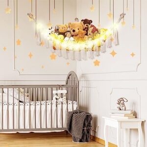Stuffed Animal Hammock with LED Light, Toy Hammock for Stuffed Animals Storage for Kids Room Decor, Stuffed Animal Hammock Corner, White - Image 2