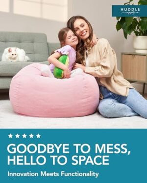 Huddle Original Stuffed Animal Bean Bag Storage Extra Large Designer Beanbag Chairs for Kids Teens & Adults | Instant Clutter Clear for Stylish Moms - Stuffed Animal Storage Bean Bag Pink Corduroy - Image 6