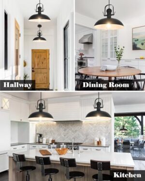 Black Pendant Lights Kitchen Island 2 Pack, Dome Pendant Light 13.8" W, Black Farmhouse Pendant Light for Kitchen Barn Hallway Porch Dining Room - Image 5