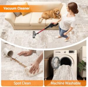 8'x10' Area Rug for Living Room Bedroom Machine Washable Non Slip Vintage Carpet Foldable Floor Cover Kitchen Accent Indoor Mat Throw Rug for Laundry Dining Room Bathroom Office, Beige - Image 3