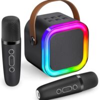 Karaoke Machine for Kids Adults(KaraFun Premium), Portable Bluetooth Mini Karaoke Speaker with 2 Wireless Mics and Party Lights for Smartphones, Birthday Gifts for Girls Boys Family Home Party (Black)