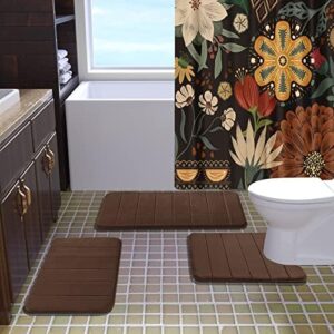 Yimobra 3 Pieces Memory Foam Bath Mat Sets, 31.5 x 19.8 + 17x24 and U-Shaped for Bathroom Rugs, Toilet Mats, Non-Slip, Soft Comfortable, Water Absorption, Machine Washable, Brown - Image 6