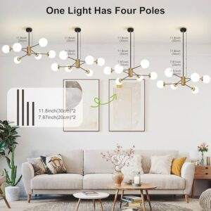 6-Light Black and Gold Sputnik Chandelier Modern Globe Sputnik Ceiling Light Fixture Mid Century Chandeliers with Milk Glass Shade Height Adjustable for Kitchen Living Room Dining Room - Image 6