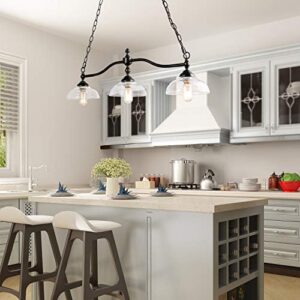 LOG BARN Dining Room Light Fixture Hanging, Farmhouse Chandelier in Rustic Black Metal with Clear Glass Shades, Adjustable Chains, Pendant for Kitchen Island - Image 5