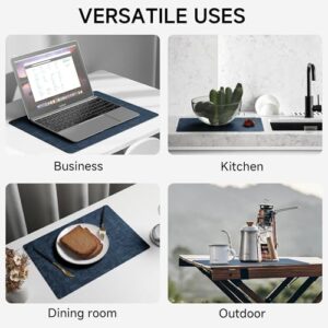 Faux Leather Vinyl Placemats Set of 6 Wipeable Heat Resistant Place Mats 100% Washable - Waterproof - Anti Slip Reversible Table Mats for Kitchen/Dining/Party, 12" x 16.5", Navy Blue & Dark Grey - Image 7