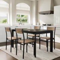 Dining Chairs Set of 4, Rustic Wood Dining Chairs with Metal Steel Frame, Dining Room Chairs with Slat Back, Modern Farmhouse Chair for Kitchen, Dining Room, Living Room (Brown)- Chairs Only