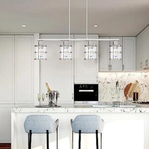 4 Light Kitchen Island Chandelier Brushed Nickel Finish Modern Pendant Light Ceiling Lighting Fixture Metal Clear Glass Dining Room Bar Café Kitchen Island - Image 5