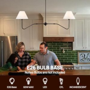 2-Light Modern Linear Chandelier for Dining Room, 55" Farmhouse Kitchen Island Lighting with White Fabric Shades,Hanging Lighting Fixtures for Living Room Bedroom - Image 7