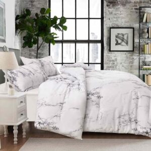 White Black Grey Marble Queen Size Duvet Cover, 3pc Gray Patterned Quilt Cover Set, 1 Farmhouse Microfiber Duvet Cover with Zipper and 2 Pillowcases for Women Men - Image 3