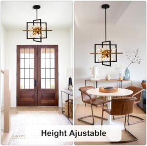 Modern Black and Gold Chandelier, 8-Light Geometric Pendant Light Fixture, Dining Light Fixtures Adjustable Chandelier for Dining Room Entryway Foyer Hallway Bedroom Living Room Kitchen Island - Image 7