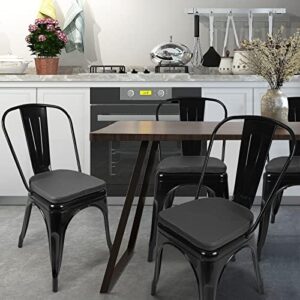 SINOSSO Modern Faux Leather 14" Metal Chair Cushions Set of 4, Leathaire Magnetic Chair Pads for Dining Kitchen Cafe Bistro Stackable Chairs (U-Shape, Black, 4) - Image 2