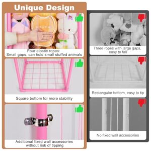 Basumee Stuffed Animals Storage Zoo Kids Plushies Storage Stuffed Animals Holder with Two Rainbow Straps PVC Tube Stuffy Toy Storage Organizer for Girls Boys Nursery Playroom Room Bedrooms, Pink - Image 3