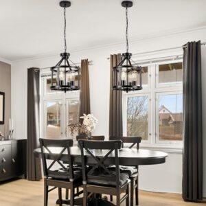 Black Farmhouse Chandelier, 4-Light Pendant Lights over Kitchen Island, Industrial Chandelier Ceiling Hanging Light Fixtures for Entryway Dining room Foyer Hallway Living Room, Adjustable Height - Image 8