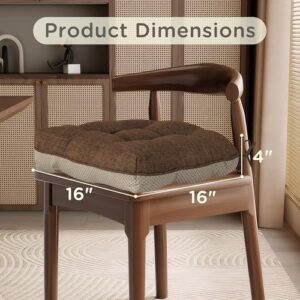 Indoor Kitchen Chair Cushions Set of 4 Non Slip Tufted Chair Pads with Ties Thick Dining Room Seat Cushions 16'' x 16'' x 4'' Coffee - Image 2