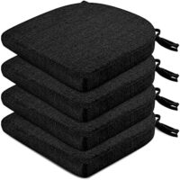 Chair Cushions for Dining Chairs 4 Pack - Kitchen Chair Cushions with Ties and Non-Slip Backing - Dining Chair Pads 16"X16"X2", Black