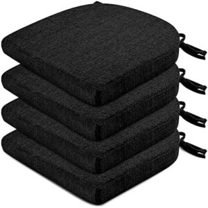 Chair Cushions for Dining Chairs 4 Pack - Kitchen Chair Cushions with Ties and Non-Slip Backing - Dining Chair Pads 16"X16"X2", Black