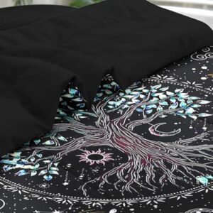 Comforter Set King Size, Trippy Hippie Tree of Life 7 Pcs Bedding for Kids and Adults, Sun and Moon Bohemian Bed Sheet Sets with Fitted Sheet 2 Pillowcase & 2 Sham for Bedroom Bed Decor - Image 5