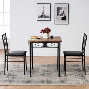 VECELO 3-Piece Kitchen Dining Room Table Set for Small Spaces, PU Padded Chairs, Retro Brown - Image 6