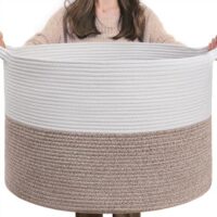 INDRESSME XXXLarge Cotton Rope Basket 21.7" x 21.7" x 13.8" Woven Baby Laundry Blanket Basket Toy Baskets with Handle Storage Comforter Cushions Thread Laundry Hamper