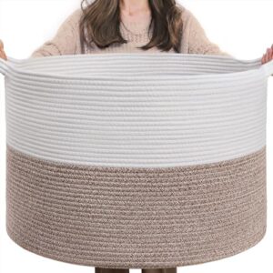INDRESSME XXXLarge Cotton Rope Basket 21.7" x 21.7" x 13.8" Woven Baby Laundry Blanket Basket Toy Baskets with Handle Storage Comforter Cushions Thread Laundry Hamper
