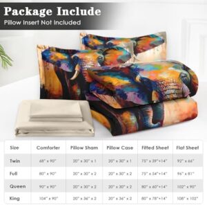 7 Pcs King Size Comforter Set with 2 Pillowcases & 2 Shams, Painting Animal Elephant Bedding for Kids and Adults, Natural Wildlife Bed in a Bag with Flat Fitted Sheet - Image 6