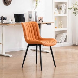 YOUNUOKE Dining Chairs Set of 2 Camel Mid Century Modern Kitchen Chairs Armless Faux Leather Upholstered Dinner Side Chair with Back for Guest Reception Living Room, Matte Orange - Image 8