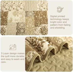 Patchwork Quilt Set King Size, Brown Plaid Reversible Bedspread Coverlet Set 3 Pieces for All Season, Soft Microfiber Bedding Set 104"x90" - Image 5