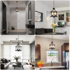 Black Farmhouse Chandelier, 4-Light Pendant Lights over Kitchen Island, Industrial Chandelier Ceiling Hanging Light Fixtures for Entryway Dining room Foyer Hallway Living Room, Adjustable Height - Image 7