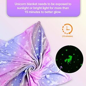 Unicorn Glow in The Dark Blanket, Unicorn Blanket for Girls/Kids Age 3-12, Toddler Soft Fleece Blanket Throw Birthday Gift 40"x60" - Image 3