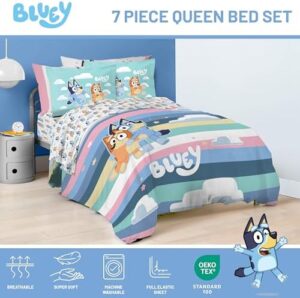 Jay Franco Bluey Queen Size Comforter Set - 7 Piece Bedding Includes Sheet Set & Pillow Covers - Super Soft Cozy Striped Bedding - Image 4