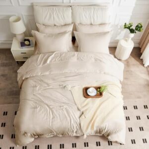 JOKOLO Queen Size Comforter Set - 3 Pieces, 1 Reversible Lightweight Comforter and 2 Pillowcases,Soft Quilt Blanket Warm Fluffy Cooling Bedding for All Season,Beige - Image 5