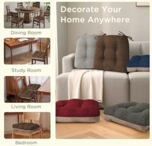 Indoor Kitchen Chair Cushions Set of 4 Non Slip Tufted Chair Pads with Ties Thick Dining Room Seat Cushions 16'' x 16'' x 4'' Coffee - Image 7