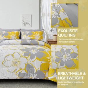 7 Pieces Yellow Floral Comforter Set Queen Size, Reversible Bed in a Bag with Sheets Set All Season, Soft Microfiber Flower Pattern Complete Duvet Bedding Set (Queen, 90"x90") - Image 2