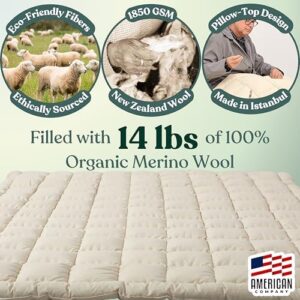 Organic Merino Wool Mattress Topper - Luxury Pillow Top Mattress Pad, Handmade, Non-Toxic, Cooling & Hypoallergenic, Natural Back Pain Relief, Sustainable Bedding (King) - Image 4