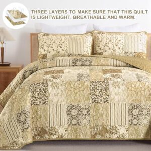 Patchwork Quilt Set King Size, Brown Plaid Reversible Bedspread Coverlet Set 3 Pieces for All Season, Soft Microfiber Bedding Set 104"x90" - Image 6
