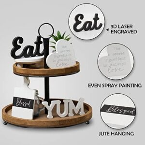 GENMOUS Farmhouse Kitchen Tiered Tray Decor Items Mini Set, Rustic Black and White Kitchen Counter Decor, Two Tiered Tray Kitchen Decor Set for Home Kitchen Dining Room Table Decoration - Image 4