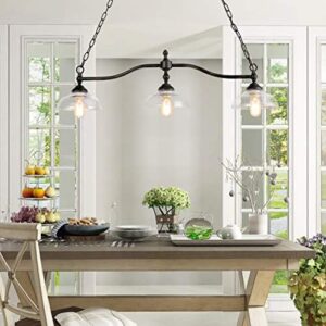 LOG BARN Dining Room Light Fixture Hanging, Farmhouse Chandelier in Rustic Black Metal with Clear Glass Shades, Adjustable Chains, Pendant for Kitchen Island - Image 6