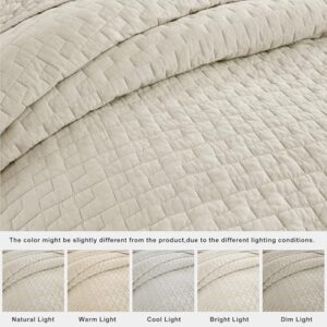palassio Beige 100% Cotton Quilt King Size Bedding Sets with 2 Pillow Shams, Textured Lightweight Soft Bedspread Shabby Chic Coverlet, Neutral Quilted Comforter Bed Cover for All Season, 3 Pieces - Image 6