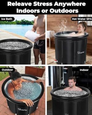 XL Ice Bath Tub for Athletes & Adults - 105 Gallons Ice Tub, Cold Plunge Tub with Cover for Indoor Outdoor, Ice Plunge Tub for Recovery & Cold Water Therapy - Black - Image 8
